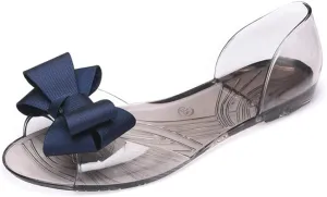 Women's Slip-On Flats Transparent Jelly Shoes Bowknot Fairy Sandals for Summer