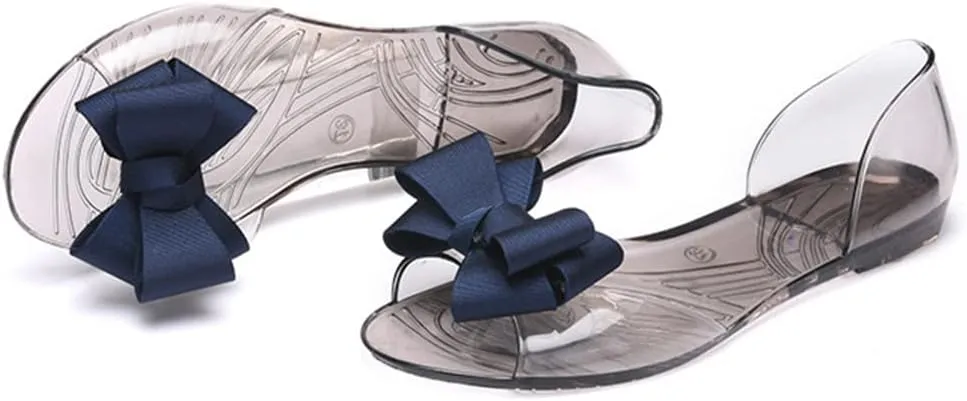Women's Slip-On Flats Transparent Jelly Shoes Bowknot Fairy Sandals for Summer