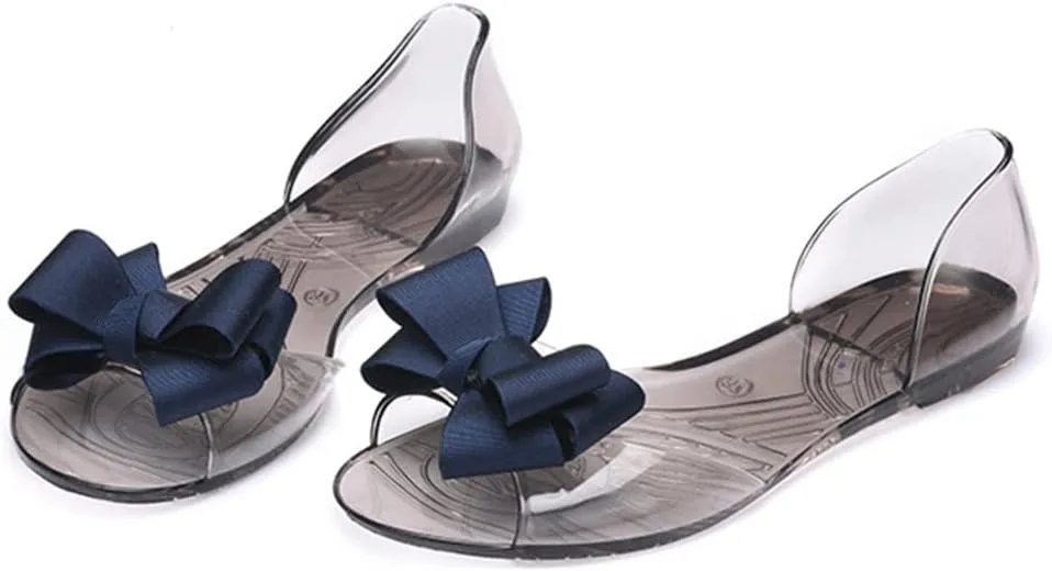 Women's Slip-On Flats Transparent Jelly Shoes Bowknot Fairy Sandals for Summer