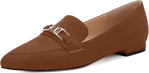 Womens Solid Slip On Pointed Toe Casual Flat Loafer, Metal Chain Loafers for Women Comfortable Fashion Work Flats Shoes