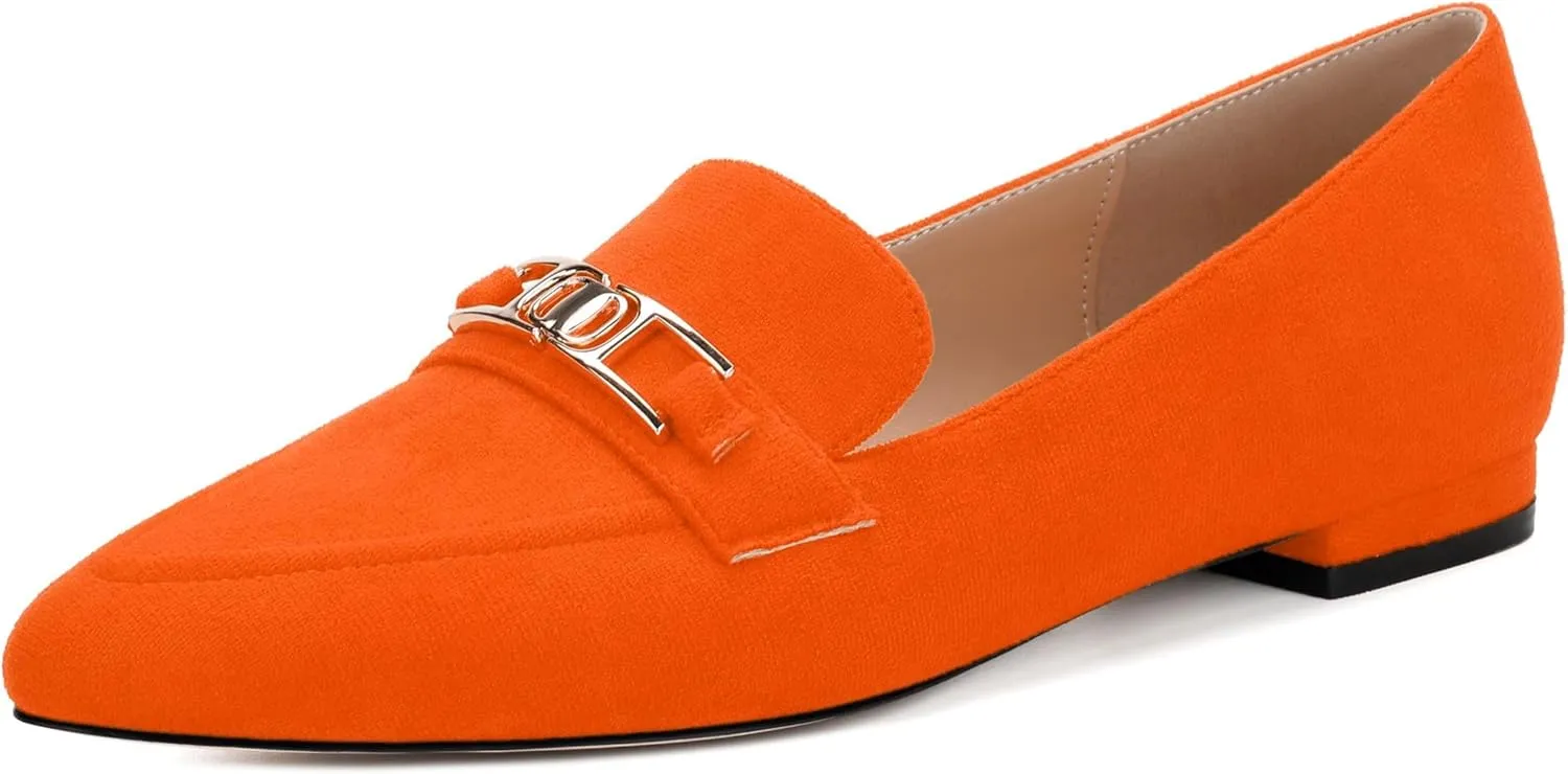 Womens Solid Slip On Pointed Toe Casual Flat Loafer, Metal Chain Loafers for Women Comfortable Fashion Work Flats Shoes