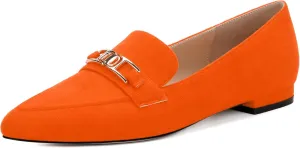Womens Solid Slip On Pointed Toe Casual Flat Loafer, Metal Chain Loafers for Women Comfortable Fashion Work Flats Shoes