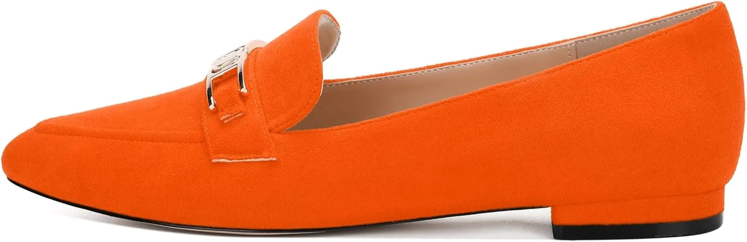 Womens Solid Slip On Pointed Toe Casual Flat Loafer, Metal Chain Loafers for Women Comfortable Fashion Work Flats Shoes