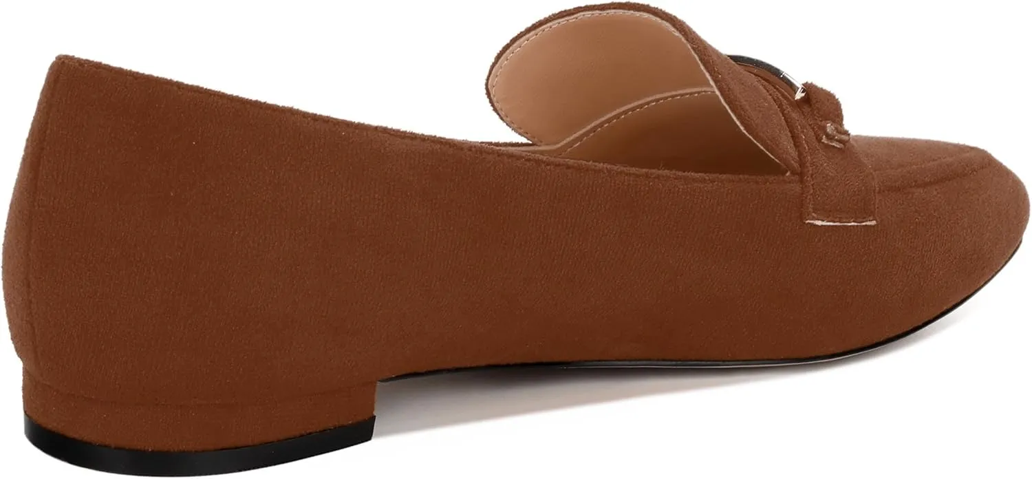 Womens Solid Slip On Pointed Toe Casual Flat Loafer, Metal Chain Loafers for Women Comfortable Fashion Work Flats Shoes