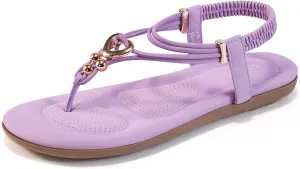 Women's Summer Sandals Beach Bohemian Beaded Ankle Walking Strap Casual Flip Flops Ladies Sexy Flats Comfortable Shoes