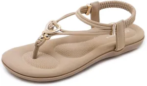 Women's Summer Sandals Beach Bohemian Beaded Ankle Walking Strap Casual Flip Flops Ladies Sexy Flats Comfortable Shoes