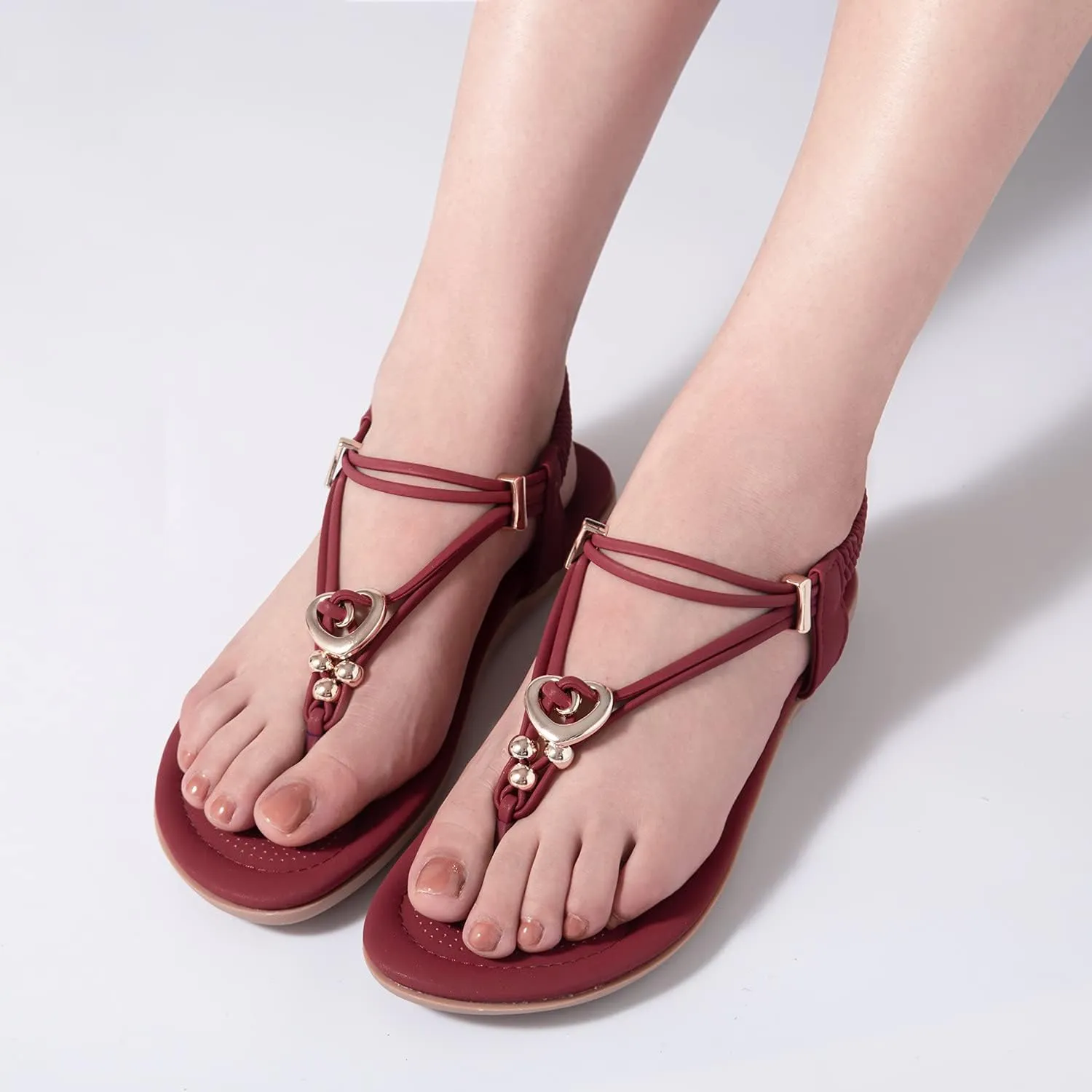 Women's Summer Sandals Beach Bohemian Beaded Ankle Walking Strap Casual Flip Flops Ladies Sexy Flats Comfortable Shoes