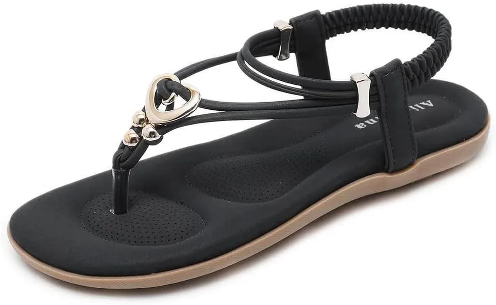 Women's Summer Sandals Beach Bohemian Beaded Ankle Walking Strap Casual Flip Flops Ladies Sexy Flats Comfortable Shoes