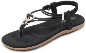 Women's Summer Sandals Beach Bohemian Beaded Ankle Walking Strap Casual Flip Flops Ladies Sexy Flats Comfortable Shoes