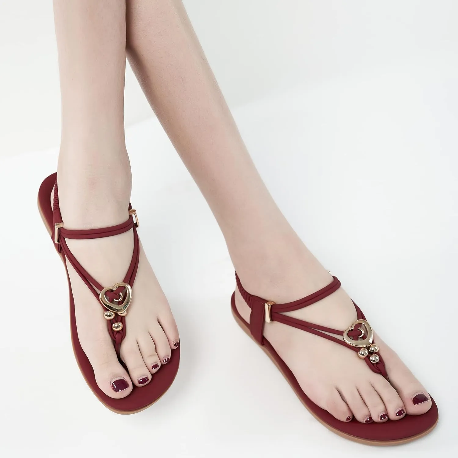 Women's Summer Sandals Beach Bohemian Beaded Ankle Walking Strap Casual Flip Flops Ladies Sexy Flats Comfortable Shoes