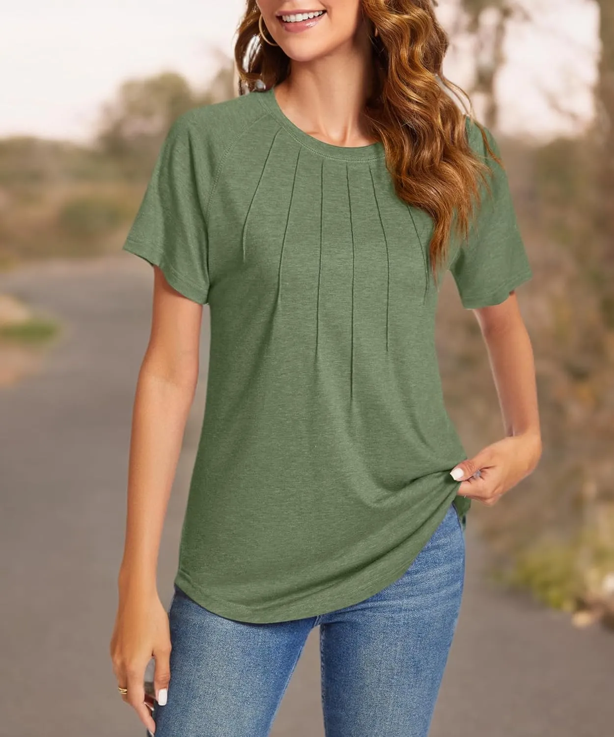 Womens Summer Tops Casual Short Sleeve Shirts Dressy Blouses Trendy Pleated Tunic