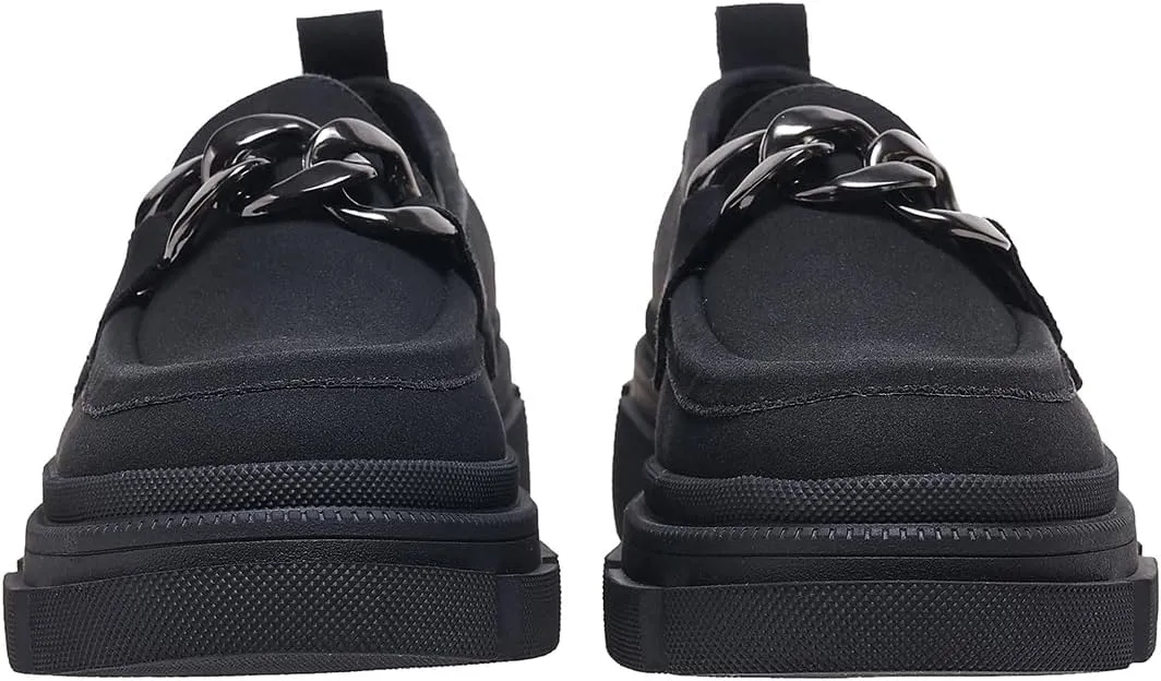 Women's Thick Bottom Suede Slip On Loafers with Metal Chain Platform Chunky Penny Loafer Lug Sole Casual Business Oxford for Work