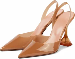 Women's Transparent Slingback Pumps Pointed Toe Clear PVC Crystal Buckle Decoration Triangle High Heels Party Wedding Bridal High Heel Shoes for Women