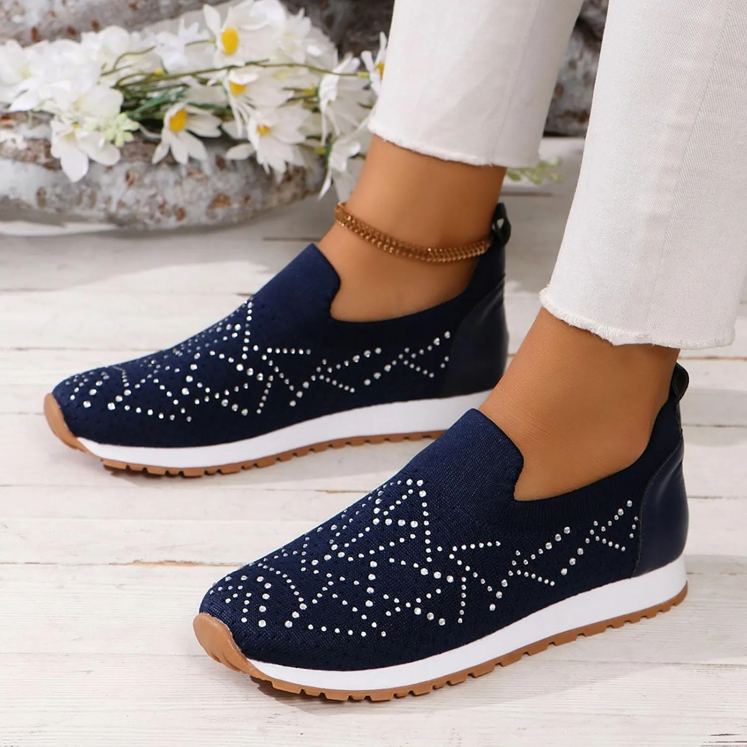 Womens Walking Shoes Slip On Casual Sneakers Breathable Mesh Shoes Casual Comfy for Mens Running