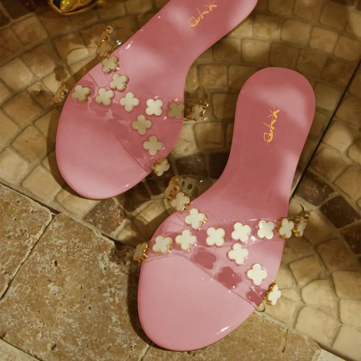 XYD Women Pearl Petal Open Toe Flats Slides Sandals Crossover Straps Slip-ons Sea Holidays Swimming Shoes