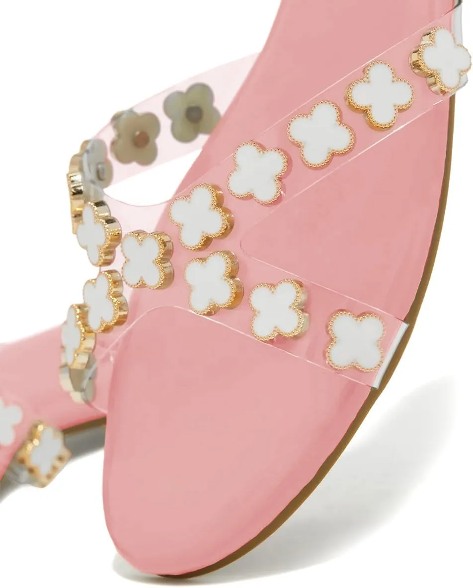 XYD Women Pearl Petal Open Toe Flats Slides Sandals Crossover Straps Slip-ons Sea Holidays Swimming Shoes
