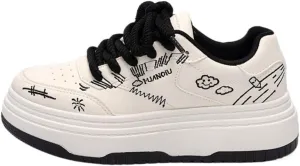 Y2K Korean Creamy Chunky Sneakers, Kawaii Anime Style, Cloud Sole with Hidden Heel Lift, Casual Trendy White Shoes for Women, Instagram Outfit for Students Travel, Ideal Gift for Daughter