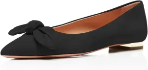 YDN Women Adorable Low Heel Bow Pumps Comfortable Pointed Toe Ballet Flats Slip on Soft Office Shoes