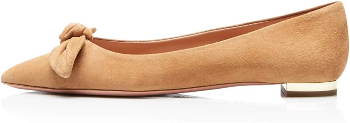 YDN Women Adorable Low Heel Bow Pumps Comfortable Pointed Toe Ballet Flats Slip on Soft Office Shoes