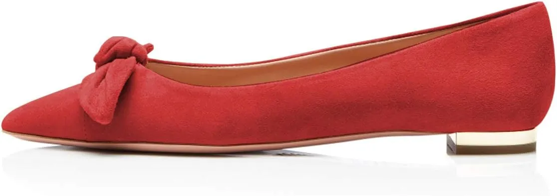 YDN Women Adorable Low Heel Bow Pumps Comfortable Pointed Toe Ballet Flats Slip on Soft Office Shoes