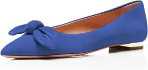 YDN Women Adorable Low Heel Bow Pumps Comfortable Pointed Toe Ballet Flats Slip on Soft Office Shoes