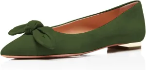 YDN Women Adorable Low Heel Bow Pumps Comfortable Pointed Toe Ballet Flats Slip on Soft Office Shoes