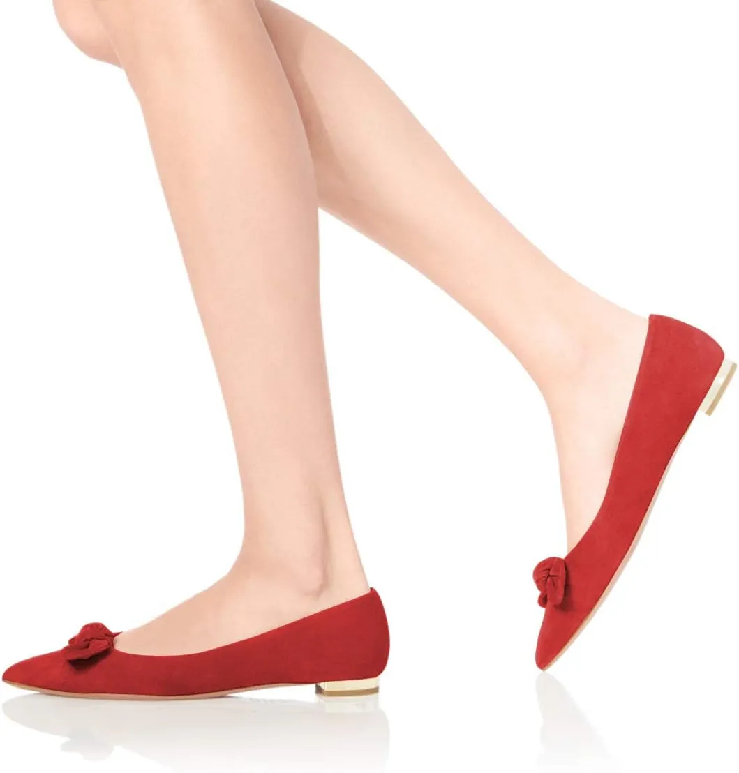 YDN Women Adorable Low Heel Bow Pumps Comfortable Pointed Toe Ballet Flats Slip on Soft Office Shoes