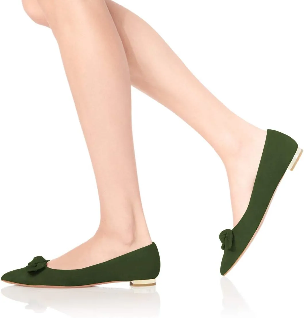 YDN Women Adorable Low Heel Bow Pumps Comfortable Pointed Toe Ballet Flats Slip on Soft Office Shoes