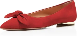 YDN Women Adorable Low Heel Bow Pumps Comfortable Pointed Toe Ballet Flats Slip on Soft Office Shoes