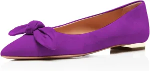 YDN Women Adorable Low Heel Bow Pumps Comfortable Pointed Toe Ballet Flats Slip on Soft Office Shoes