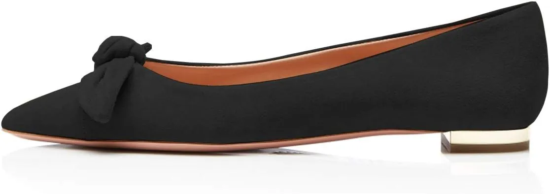 YDN Women Adorable Low Heel Bow Pumps Comfortable Pointed Toe Ballet Flats Slip on Soft Office Shoes