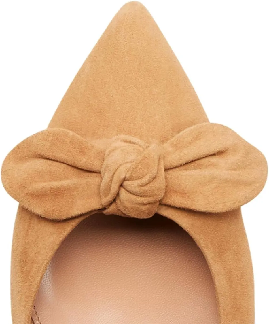 YDN Women Adorable Low Heel Bow Pumps Comfortable Pointed Toe Ballet Flats Slip on Soft Office Shoes