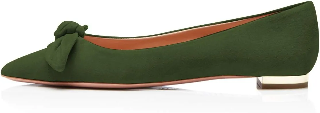 YDN Women Adorable Low Heel Bow Pumps Comfortable Pointed Toe Ballet Flats Slip on Soft Office Shoes