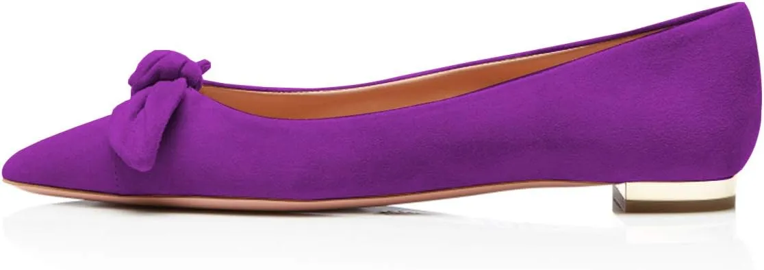 YDN Women Adorable Low Heel Bow Pumps Comfortable Pointed Toe Ballet Flats Slip on Soft Office Shoes