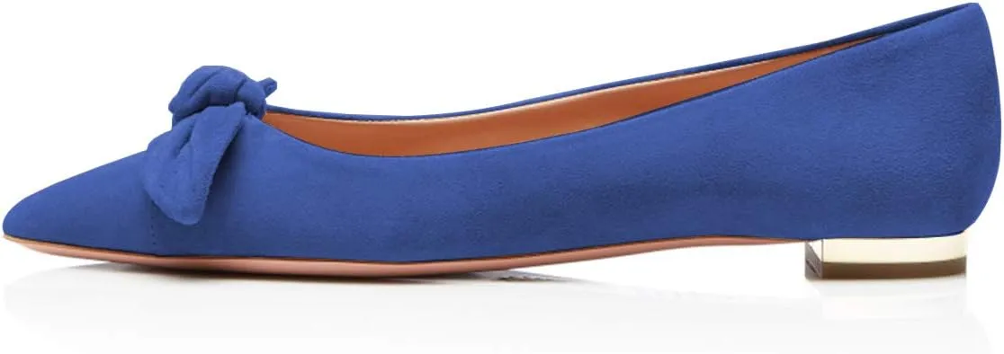 YDN Women Adorable Low Heel Bow Pumps Comfortable Pointed Toe Ballet Flats Slip on Soft Office Shoes