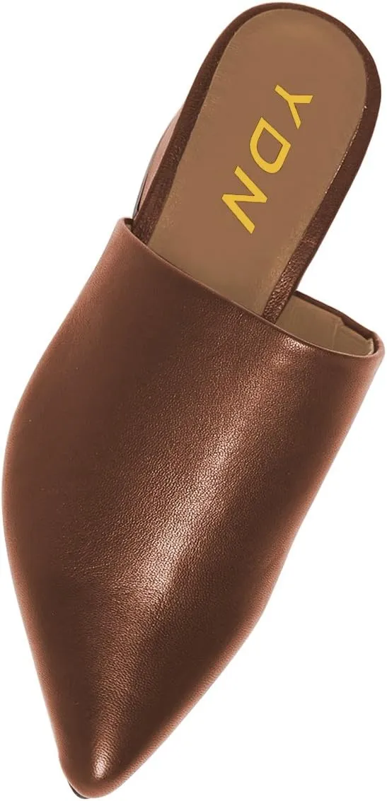 YDN Women Block Low Heel Mules Slip on Loafers Pointed Toe Sandals Slide Shoes Size 4-15 US