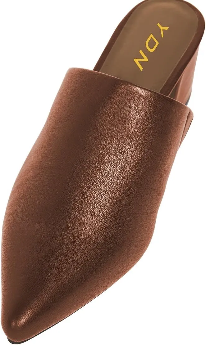 YDN Women Block Low Heel Mules Slip on Loafers Pointed Toe Sandals Slide Shoes Size 4-15 US