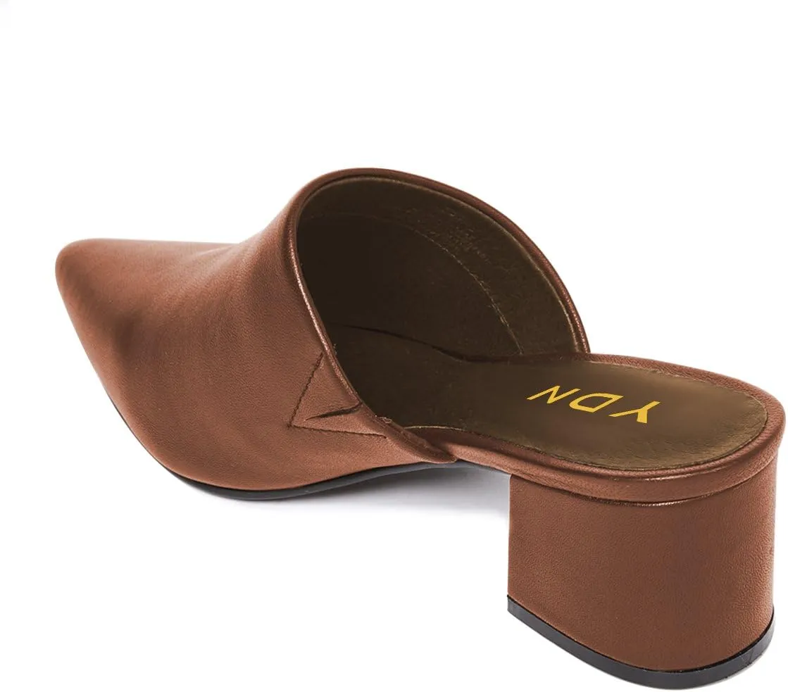 YDN Women Block Low Heel Mules Slip on Loafers Pointed Toe Sandals Slide Shoes Size 4-15 US
