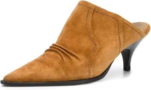 YDN Women Chic Slip On Low Heel Mules Pumps Pointed Toe Loafers Kitten Sandals Suede Comfort Sexy Shoes