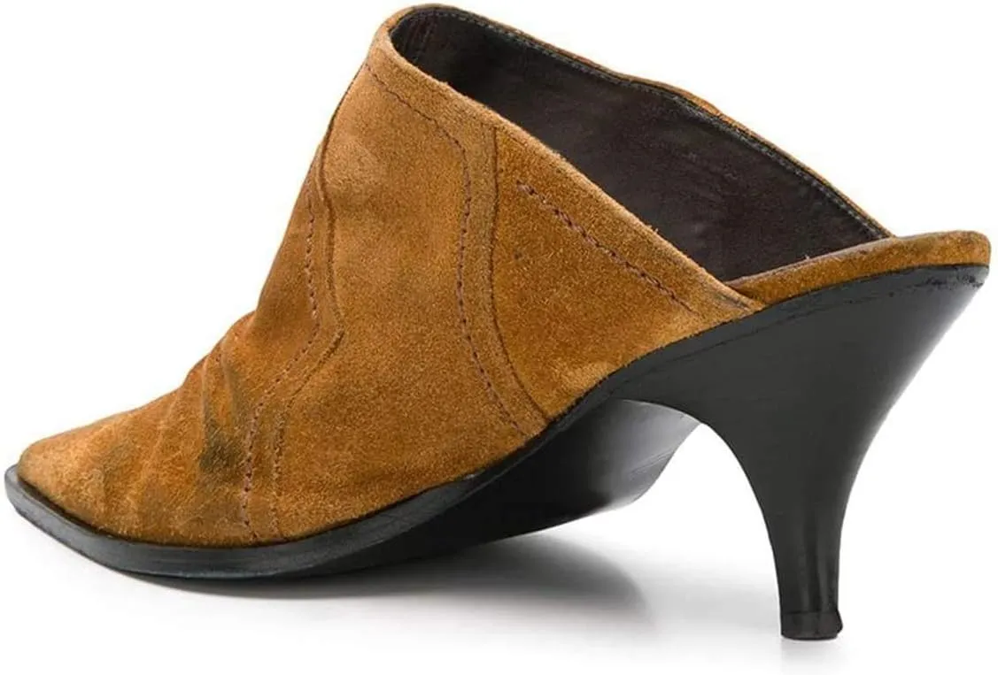 YDN Women Chic Slip On Low Heel Mules Pumps Pointed Toe Loafers Kitten Sandals Suede Comfort Sexy Shoes