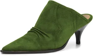 YDN Women Chic Slip On Low Heel Mules Pumps Pointed Toe Loafers Kitten Sandals Suede Comfort Sexy Shoes