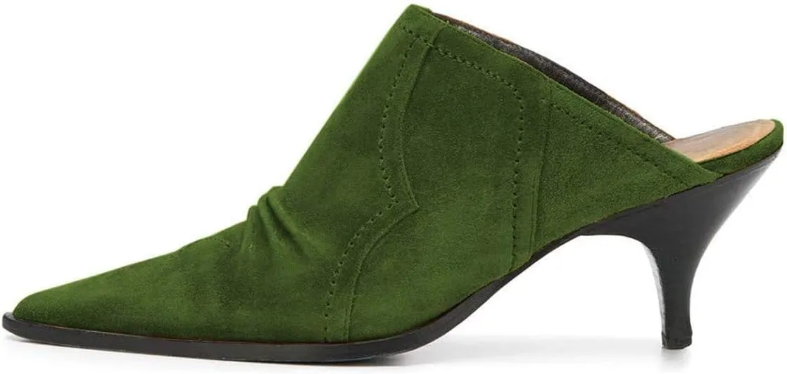 YDN Women Chic Slip On Low Heel Mules Pumps Pointed Toe Loafers Kitten Sandals Suede Comfort Sexy Shoes