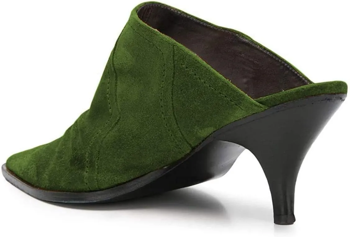 YDN Women Chic Slip On Low Heel Mules Pumps Pointed Toe Loafers Kitten Sandals Suede Comfort Sexy Shoes