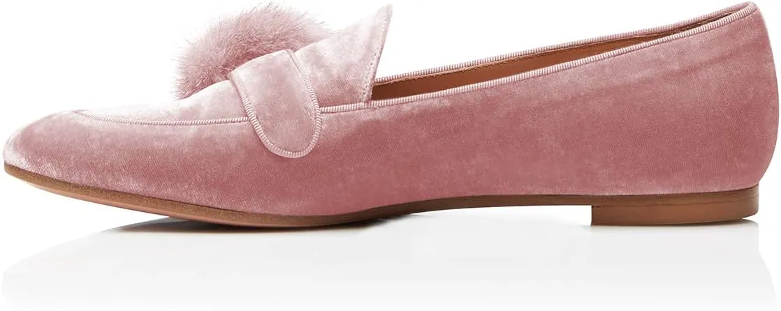 YDN Women Comfy Round Toe Loafers Slip on Low Heel Ballet Flats Fur Velvet Pumps Dress Walking Office Shoes