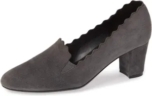 YDN Women Formal Almond Toe Block Mid Heels Pumps Wavy Edge Slip on Loafers Dress Office Shoes with Elastic