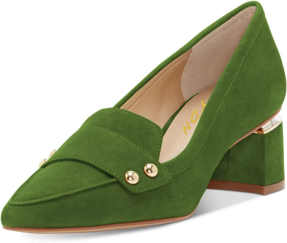 YDN Women Formal Pointed Toe Low Heel Loafers Slip On Chubky Heel Pumps Business Office Party Dress Pump Shoes