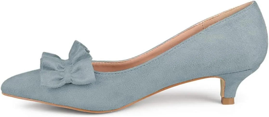 YDN Women Gorgeous Ruffled Kitten Heel Pumps Slip On Suede Pointed Toe Basic Office Court Shoes
