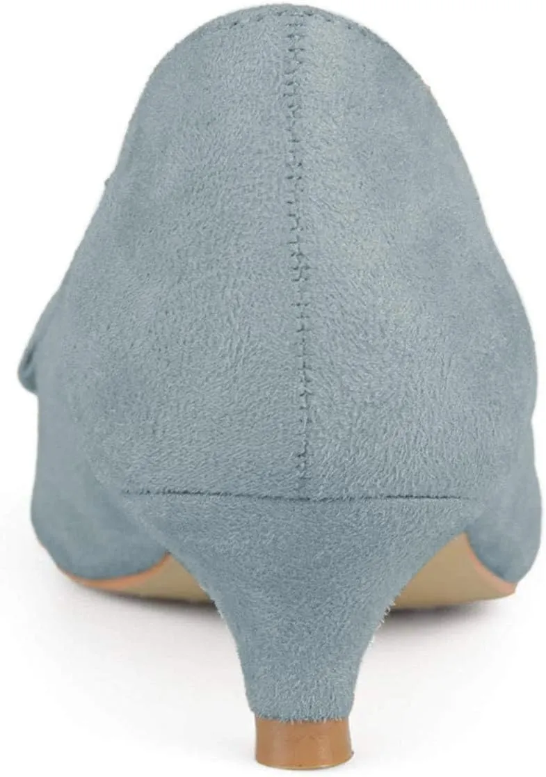 YDN Women Gorgeous Ruffled Kitten Heel Pumps Slip On Suede Pointed Toe Basic Office Court Shoes