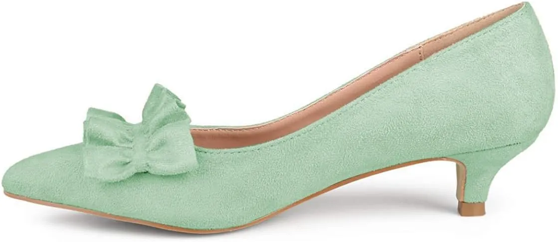 YDN Women Gorgeous Ruffled Kitten Heel Pumps Slip On Suede Pointed Toe Basic Office Court Shoes