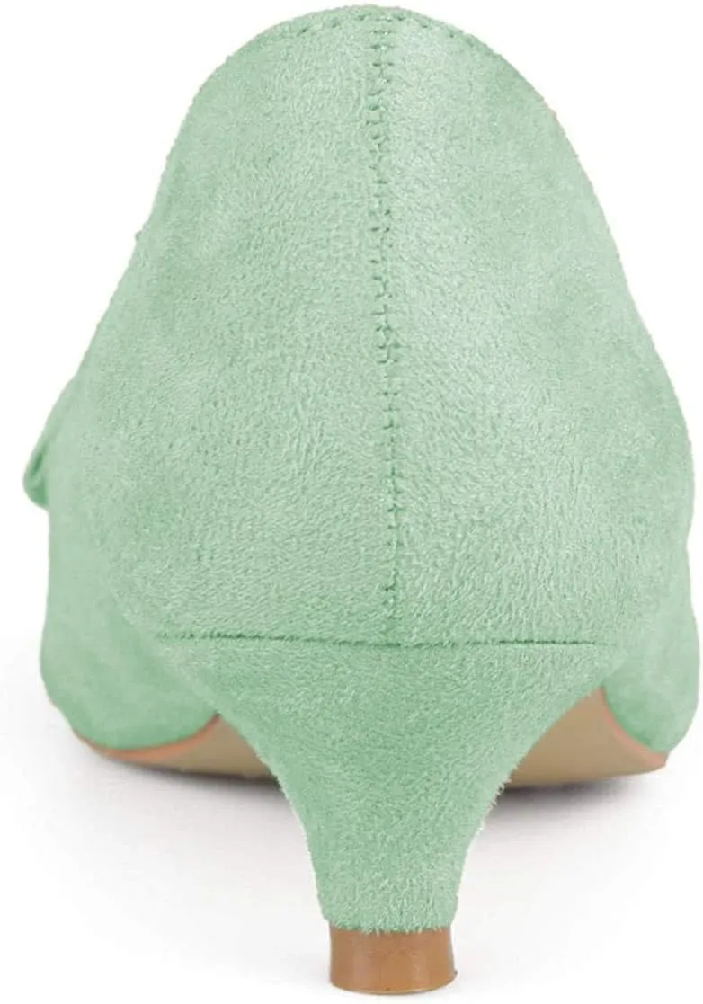 YDN Women Gorgeous Ruffled Kitten Heel Pumps Slip On Suede Pointed Toe Basic Office Court Shoes